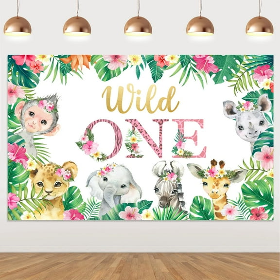 Wild One Backdrop Banner Birthday Decorations for Girls Boy Jungle Safari Cute Animals Photo Background 1st First Party Supplies