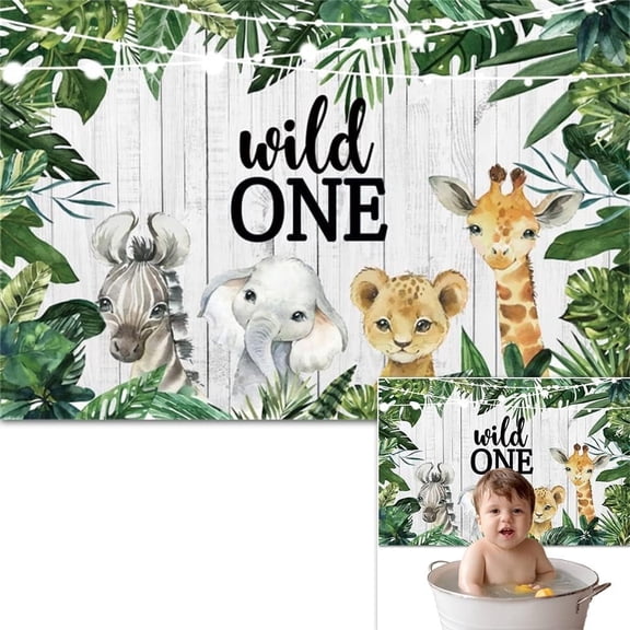 Wild One Backdrop Safari Animal Tropical Jungle 1st Birthday Backgrounds for Newborn Baby Shower Party Decorations Banner Supplies Photo Studio Booth Props