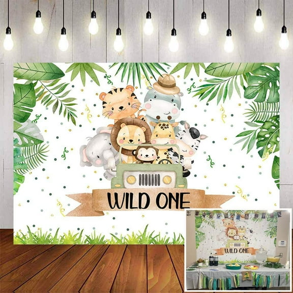 Wild One Birthday Backdrops Safari Theme First Birthday Party Background Decorations Tropical Jungle Animals 1st Birthday Party Banner Supplies