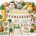 thumbnail image 1 of Wild One Birthday Decorations, 1st Birthday Decorations for Boy or Girl, Photo Banner, Balloon Box, Balloons Garland, High Chair Banner, Jungle Theme Safari Party Backdrop for Boys & Girls, 1 of 11
