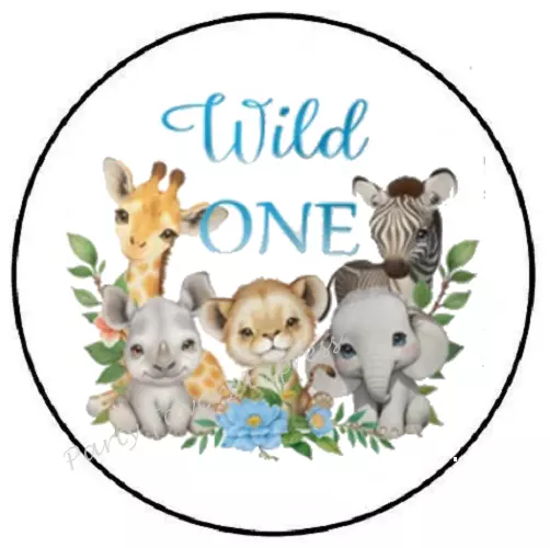 Wild One Blue 1St Birthday Safari Sticker Party Favors Sticker Envelope ...