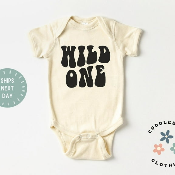 Wild One Bodysuit, Retro Boho One Year Birthday, One Year Old Boy Girl Gray or One Birthday, Cake Smash Outfit