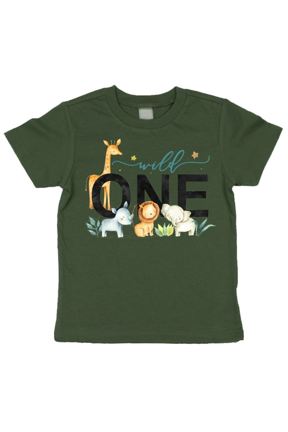 Wild One Boys 1st Birthday Safari Animal Themed T-Shirts for Baby Boys Military Green Shirt 18 Months
