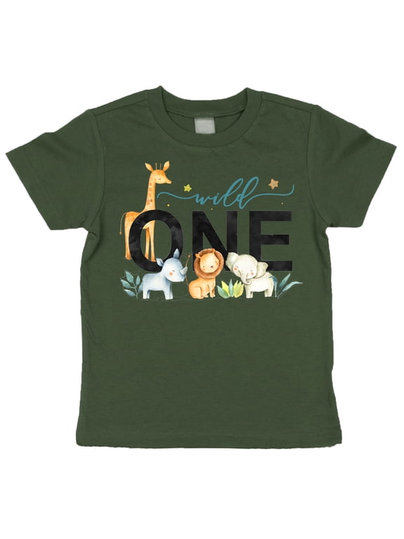 Wild One Boys 1st Birthday Safari Animal Themed T-Shirts for Baby Boys Military Green Shirt 18 Months