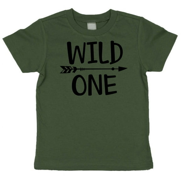 Wild One Boys 1st Birthday Shirt for Baby Boys First Birthday Outfit Black on Military Green Shirt 18 Months