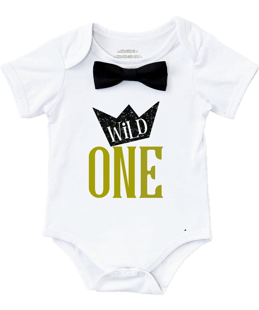Wild One Boys First Birthday Shirt Outfit Boy with Black Bow Tie