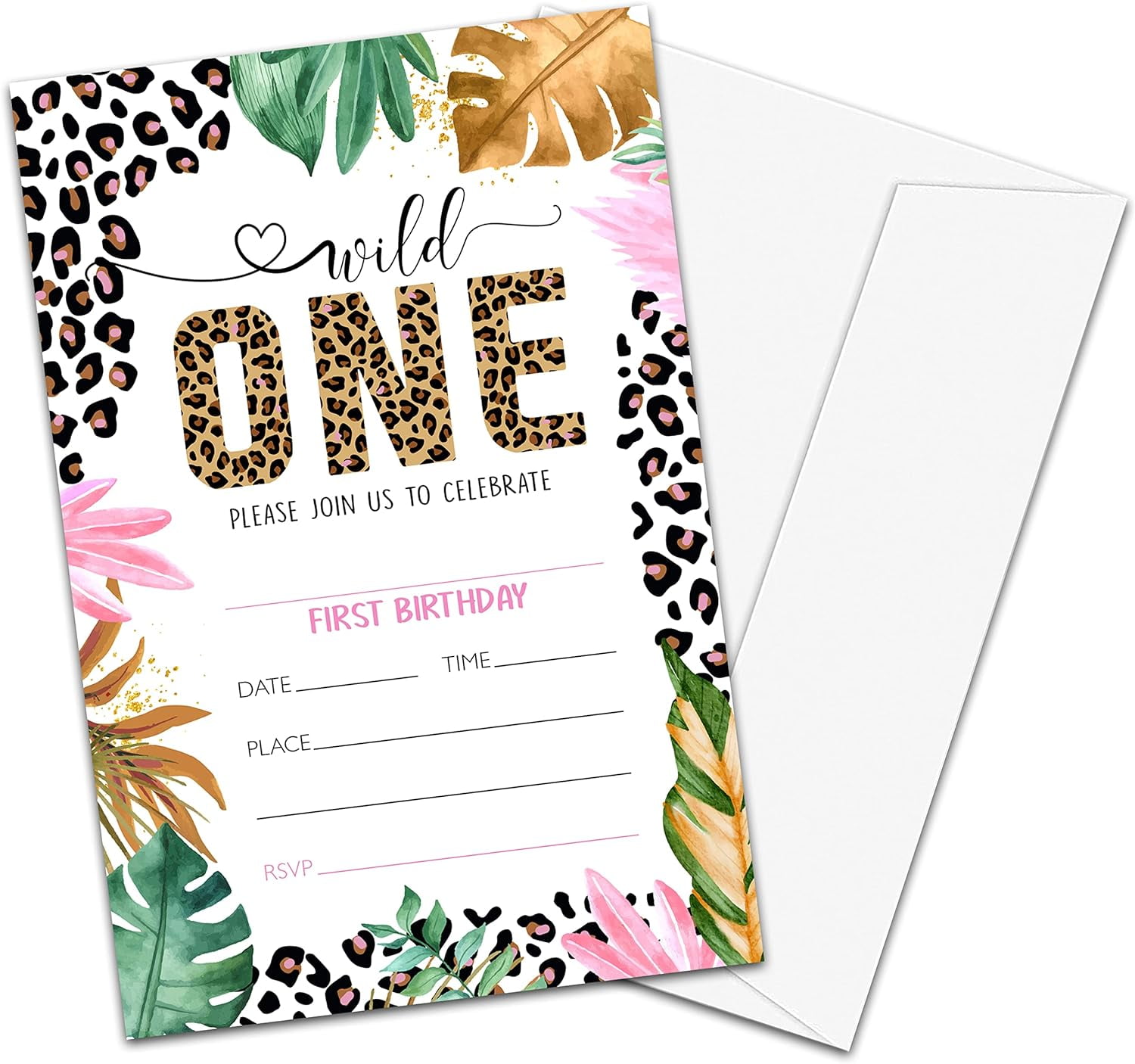 Wild One First Birthday Party Invitation Cards Leopard Print 1st