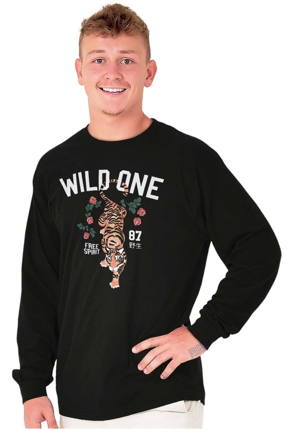 Wild One Free Spirit Floral Tiger Long Sleeve TShirt Men Women Brisco Brands S