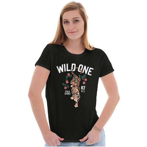 Wild One Free Spirit Floral Tiger Women's T Shirt Ladies Tee Brisco Brands M