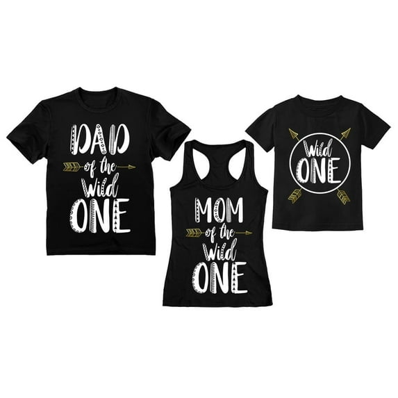 Wild One Kid Dad Shirts Mom Tank Top Matching Family Birthday Shirts Outfits Set Men Black Large / Women Black Medium / Kid Black 24M