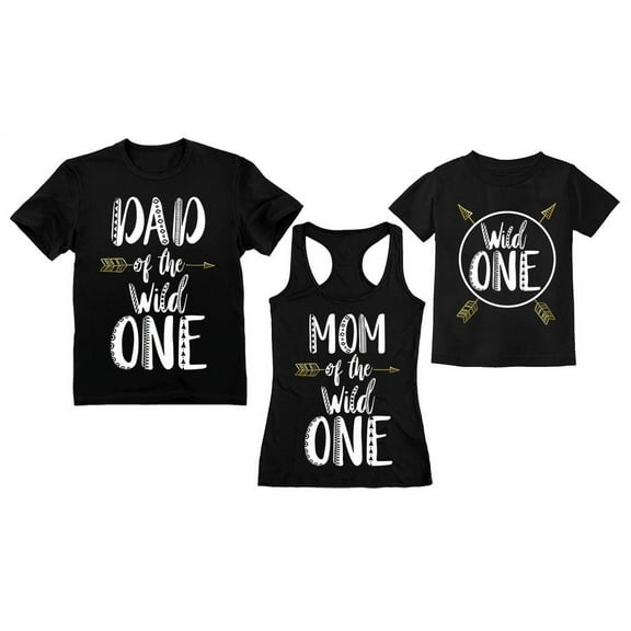 Wild One Kid Dad Shirts Mom Tank Top Matching Family Birthday Shirts Outfits Set Men Black Large / Women Black Small / Kid Black 12M