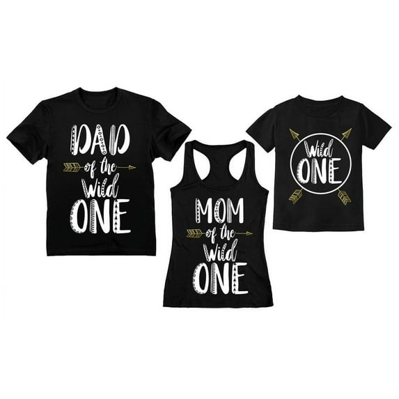 Wild One Kid Dad Shirts Mom Tank Top Matching Family Birthday Shirts Outfits Set Men Black Small / Women Black Small / Kid Black 6M