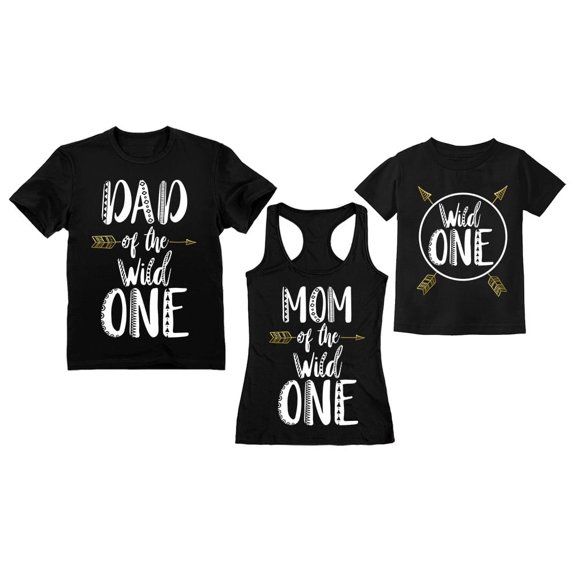 Wild One Kid Dad Shirts Mom Tank Top Matching Family Birthday Shirts Outfits Set Men Black Small / Women Black X-Large / Kid Black 12M