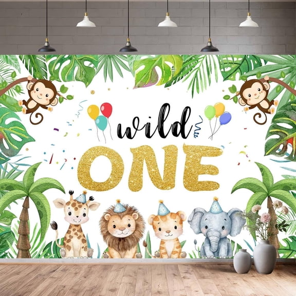 Wild One Safari 1st Birthday Backdrop for Boy Happy Birthday Background Jungle Animal Baby Shower Party Cake Table Decor Banner Photo Studio Props