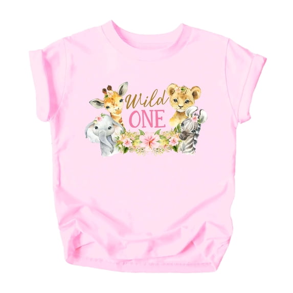 Wild One Safari Animal Theme 1st Birthday Girl Matching Family Party Tee -Sold Individually Pink Shirt 12 Months