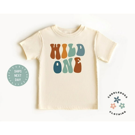 Wild One Toddler Shirt - First Birthday Shirt - Retro Boho One Year Old Birthday Tee - First Birthday Boy Girl Natural Tshirt - Cake Smash, New Born, Baby Shower Gift, New Parents Gift