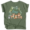 thumbnail image 1 of Wild One Wreath with Woodland Animals T-Shirts for Baby Girls and Boys Military Green Shirt 12 Months, 1 of 2