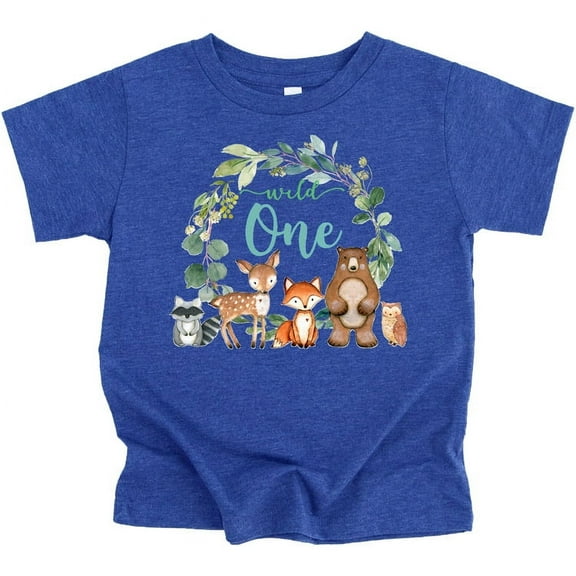 Wild One Wreath with Woodland Animals T-Shirts for Baby Girls and Boys Vintage Royal Shirt 12 Months