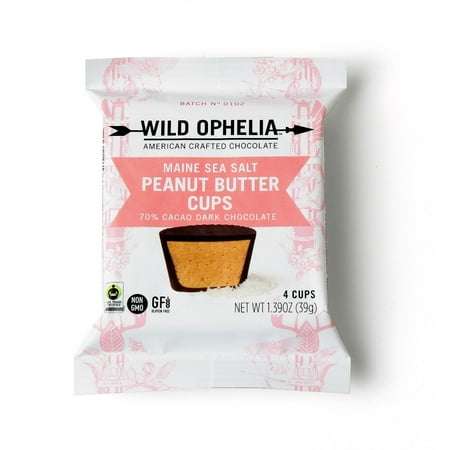Wild Ophelia Dark Chocolate, Maine Sea Salt Peanut Butter Cups, 4 Pieces, 12 Ct
