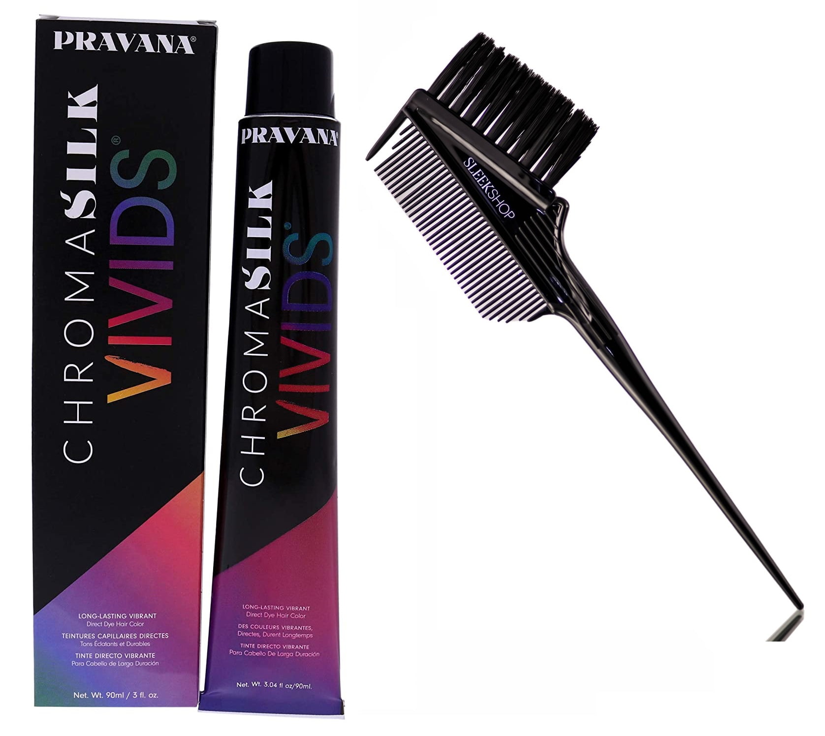 Wild Orchid , Pravana Chromasilk VIVIDS Semi-Permanent Creme Direct Dye Hair Color 3 oz / 90 ml Chroma Silk Cream Haircolor - Pack of 2 w/ Sleek 3-in-1 Brush Comb