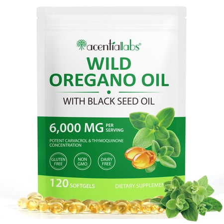 Wild Oregano Oil With Black Seed Oil 6000mg Per Serving, Digestive Support, Increased Resistance & Energy, 120 Softgels