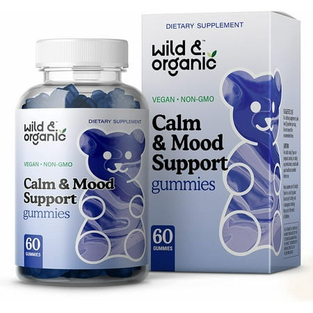 Wild & Organic Calm & Mood Support Gummies- Stress Support w/ Magnesium, L-Theanine, Ashwagandha, 60 Ct