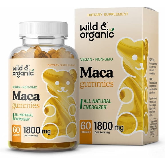Wild & Organic Maca Gummies - Maca Root Gummies for Energy, Mood Support, 60 Chews