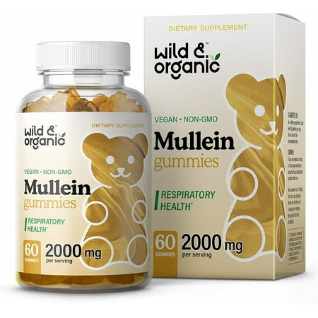 Wild & Organic Mullein Gummies for Lung Health and Immune Support, Vegan, 60 Chews