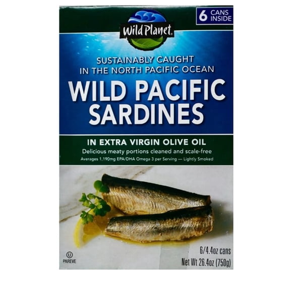 Wild Planet Wild Pacific Sardines in Extra Virgin Olive Oil 4.4 ounce (6 Count) meaty and scale-free