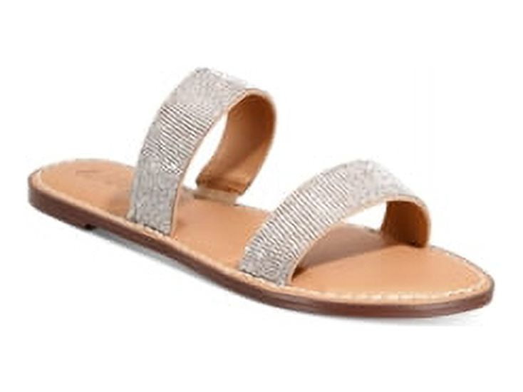 Wild Pair Ginnie Double-Band Slide Flat Sandals Women's, silver bling, Size