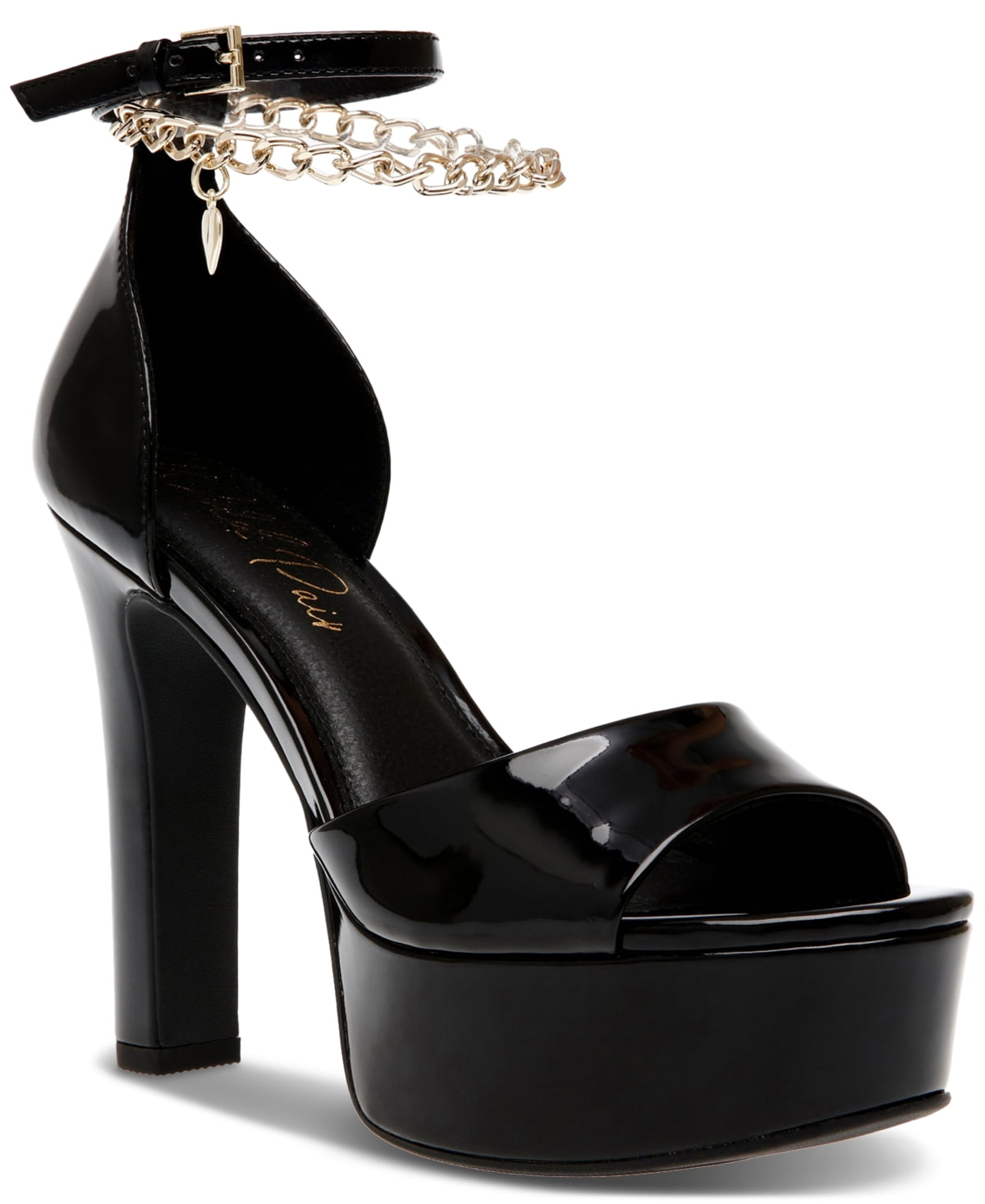 Wild Pair Maxene Charm Ankle-Strap Platf Black Patent 6.5M
