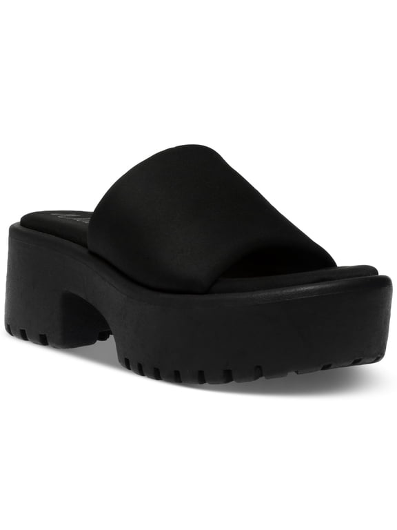 Questt Lug Slide Sandals, Black Fabric, Size 10.5M