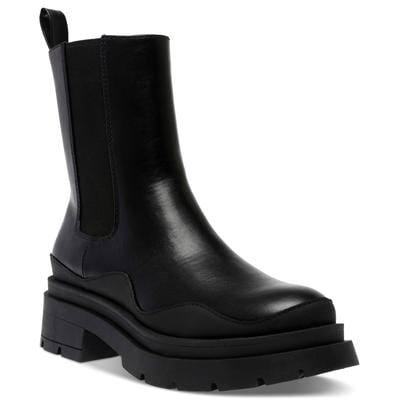 Wild Pair Women's Grayce Chelsea Lug Booties, Black Smooth, 5