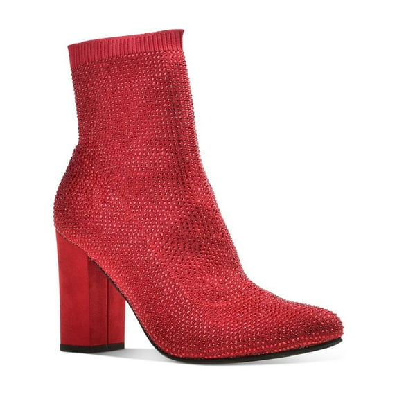 Wild Pair Womens Baybe Rhinestone Block Heel Ankle Boots