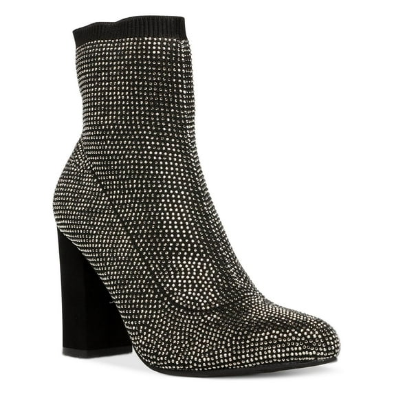Wild Pair Womens Baybe Rhinestone Block Heel Ankle Boots