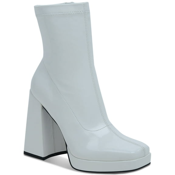 Wild Pair Womens Beautee Zipper Faux Leather Booties, White Patent, 8