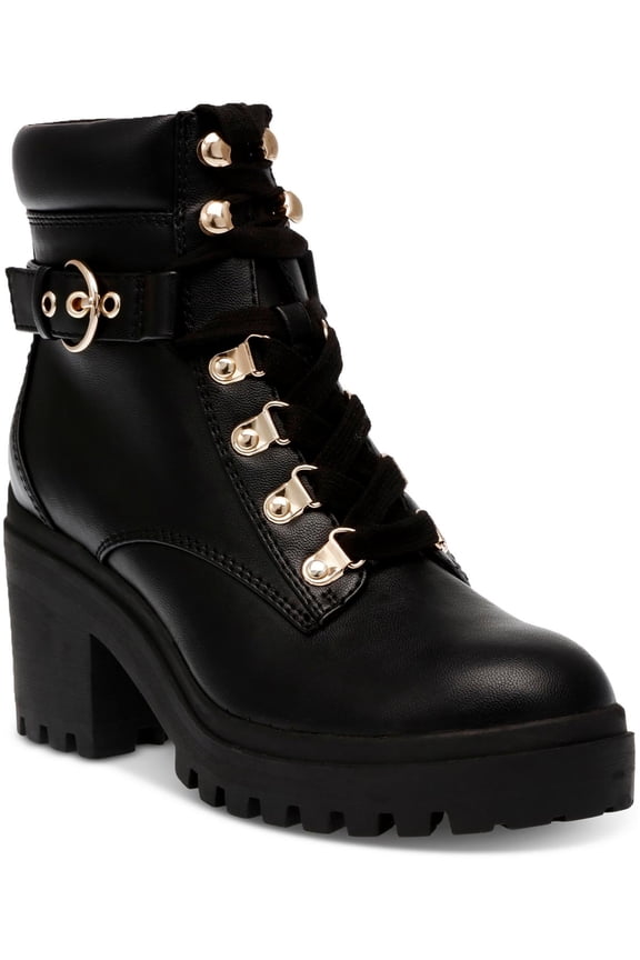 Womens Bridgitt Faux Leather Round Toe Combat & Lace-Up Boots