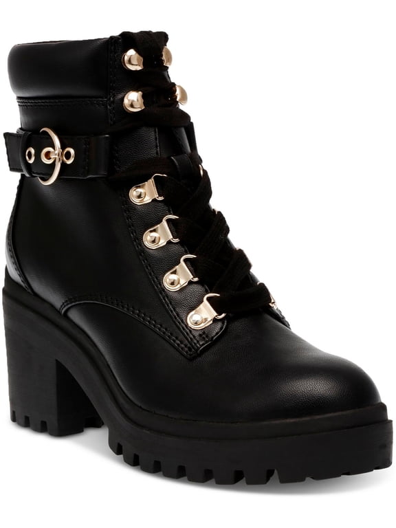 Womens Bridgitt Faux Leather Round Toe Combat & Lace-Up Boots