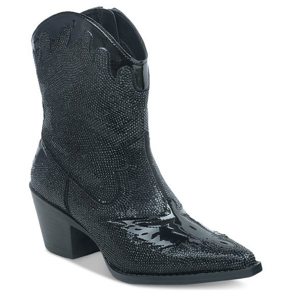 Wild Pair Womens' Lourdez Embellished Cowboy Booties, Black Bling, 9