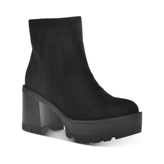 WILD PAIR Womens Black 1-1/2" Platform Cushioned Breathable Margoee Round Toe Stacked Heel Zip-Up Booties 6.5 M