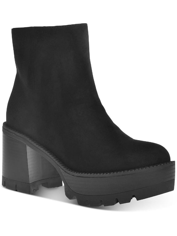 Womens Black 1-1/2" Platform Cushioned Breathable Margoee Round Toe Stacked Heel Zip-Up Booties 6.5 M