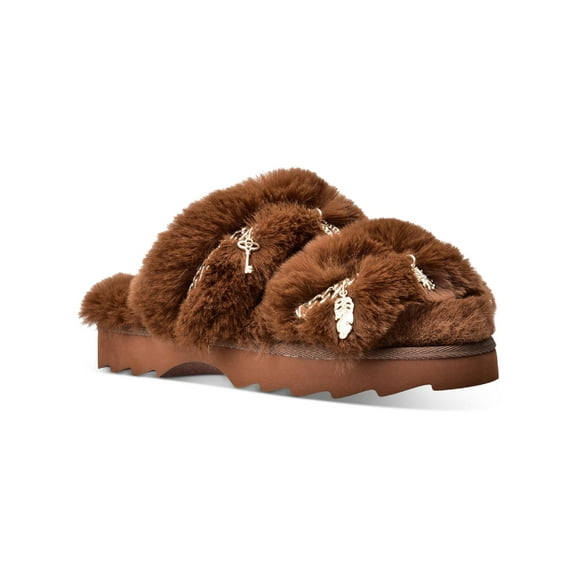 Wild Pair  Womens Paiygef Faux Fur Slip On Slide Sandals