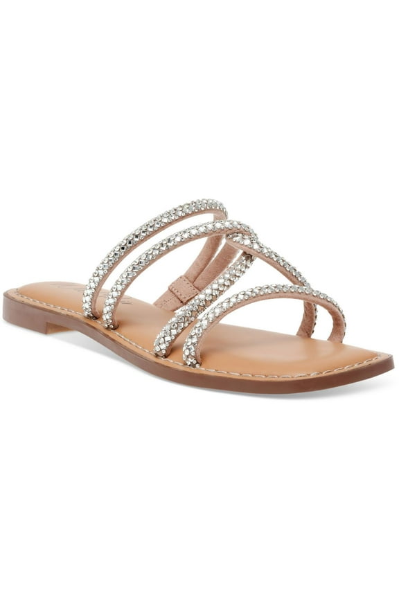 Womens Rhinestone Criss-Cross Slide Sandals