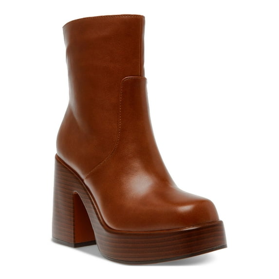 WILD PAIR Womens Brown 1" Platform Padded Lug Sole Stellaa Square Toe Block Heel Zip-Up Heeled Boots 9 M