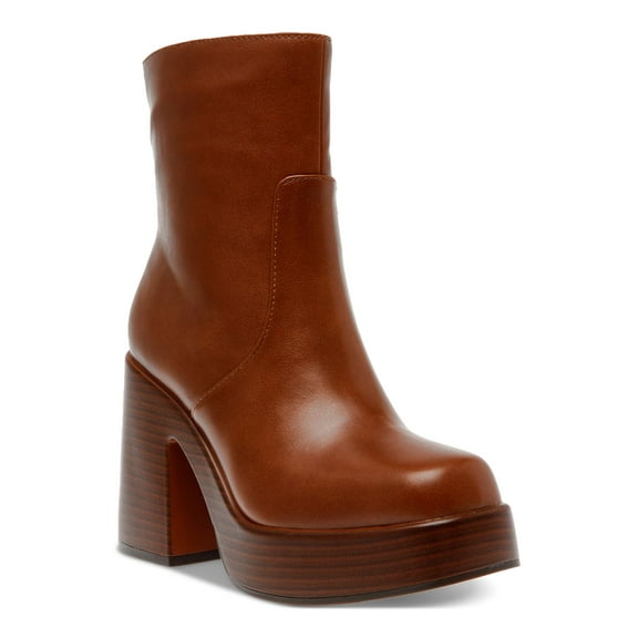 WILD PAIR Womens Brown 1" Platform Padded Lug Sole Stellaa Square Toe Block Heel Zip-Up Heeled Boots 9 M