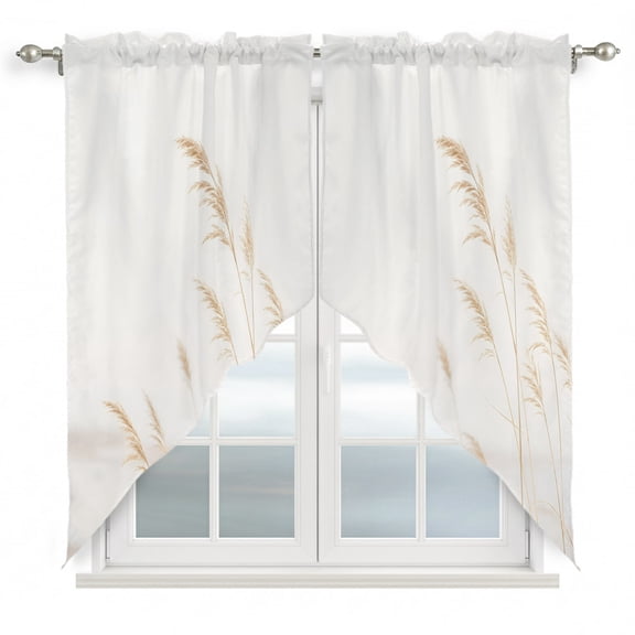 Wild Pampas Grass Swag Curtain Valance for Windows, Rustic Cottagecore Golden Beige Fields Window Treatments Short Swag Topper for Kitchen Windows Bathroom Bedroom, 36"x63"