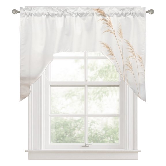 Wild Pampas Grass Swag Valances for Windows 56 x 36 Inch, Rustic Cottagecore Golden Beige Fields Rod Pocket Light Filtering Window Topper for Kitchen Bathroom Bedroom Living Room