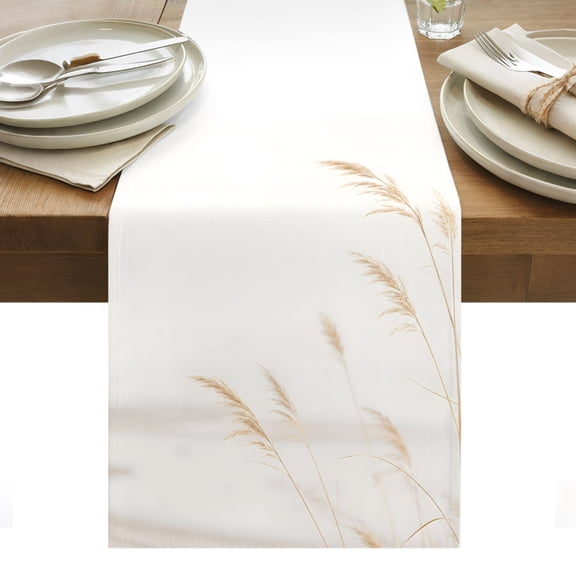 Wild Pampas Grass Table Runner, Rustic Cottagecore Golden Beige Fields Washable Kitchen Table Runners Dress Scarves for Dining Table Decorations Party/Restaurant/Indoor Outdoor Use, 13x72in