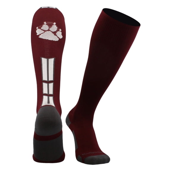 Wild Paw Over the Calf Socks (Maroon/White/Graphite, Small)