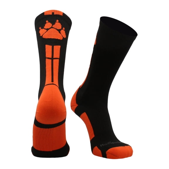 Wild Paws Crew Socks (Black/Orange, Large)